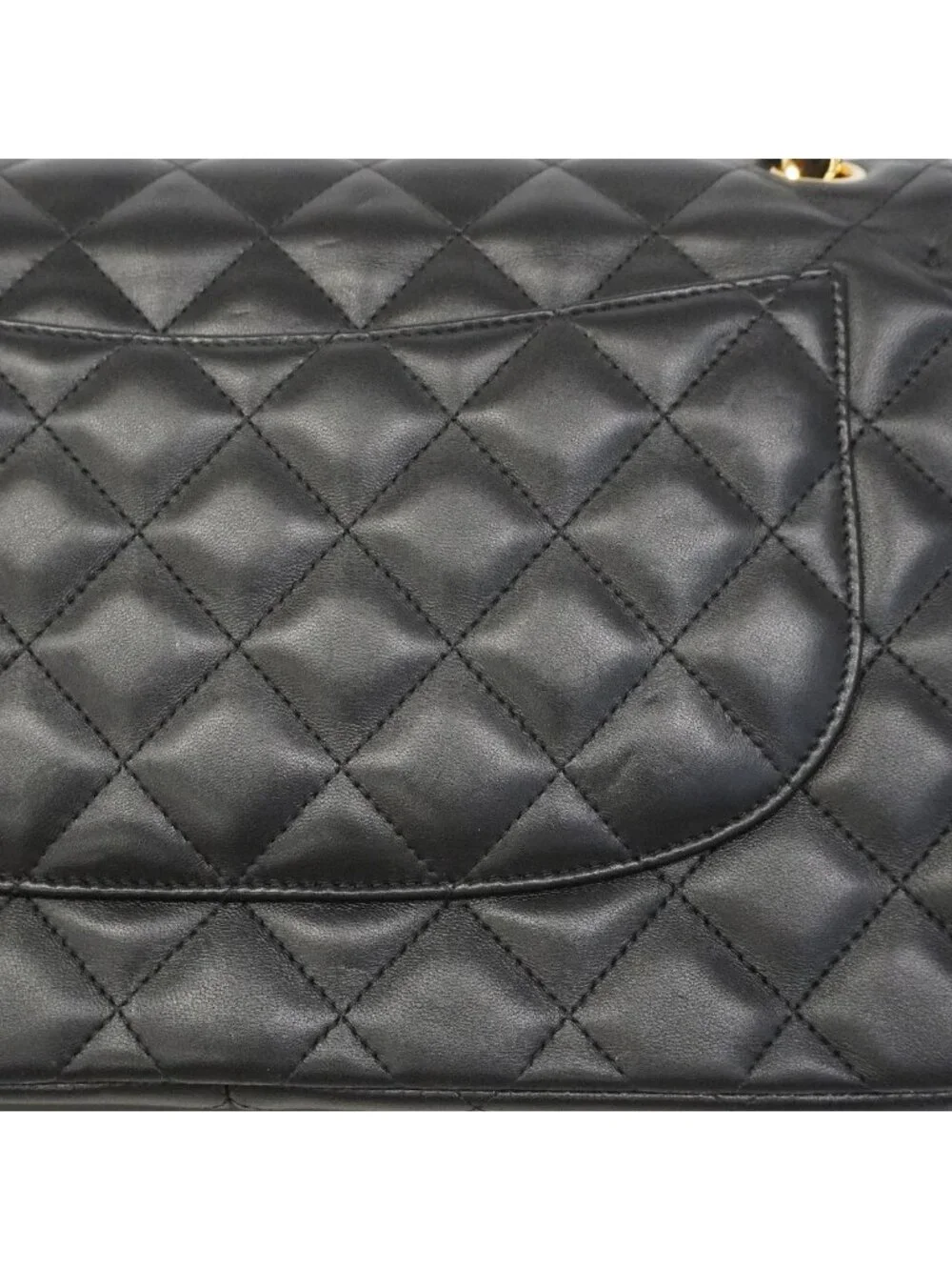Chanel Shoulder Bag Maxi Quilted Lambskin Black Gold